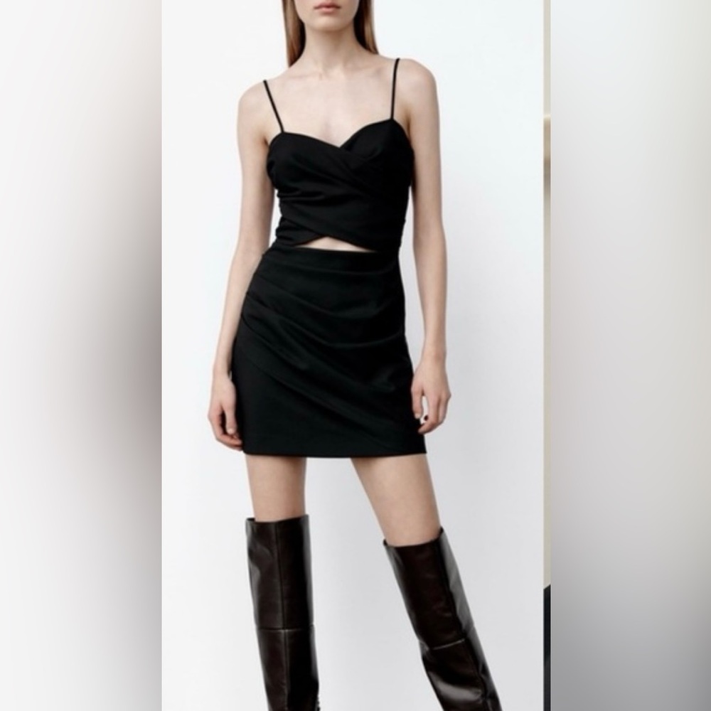 NWT Zara Black Ruched Pencil Wrap Top Mini Dress